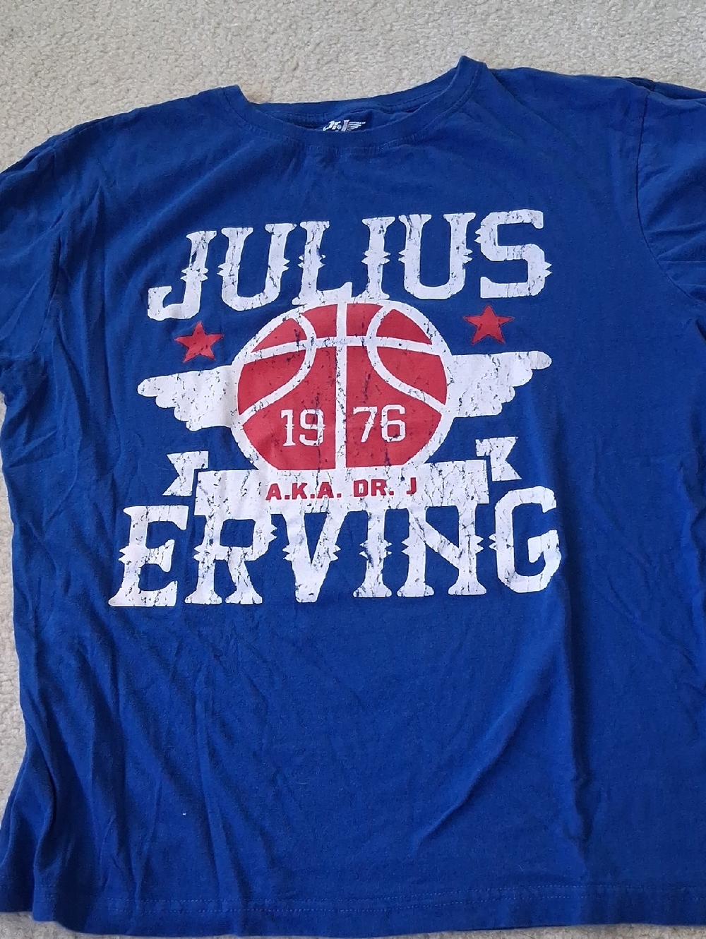 Julius Erving Blue Graphic Tee - Dr. J Basketball Design Size XL